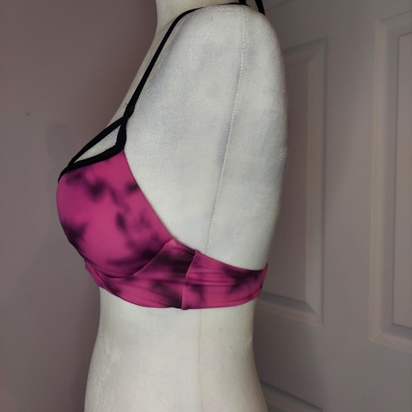 VS PINK SWIM TIE DYE PINK PADDED SPORTY SWIM TOP - Picture 2 of 4